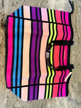 Victoria's Secret Multicolor Neon Striped Travel Tote